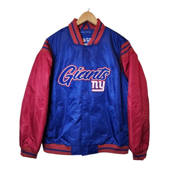 New York Giants Jacket Varsity Satin Bomber Coat Mens Medium Embroidered Logo - Picture 1 of 11
